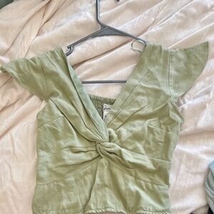 Green Twist Front Women's Top